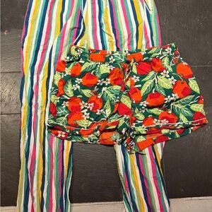 Printfresh women’s M PJ Bottoms - Colorful Striped Pants & Orange Print Shorts